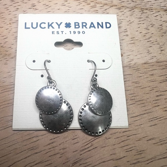 Lucky Brand Silver Tone Double Drop Circle Earrings - Picture 2 of 3